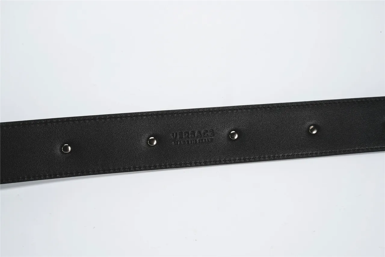 Ceinture Versace Medusa Noir Or Boucle de Tête Greca-Embossé Cuir 8