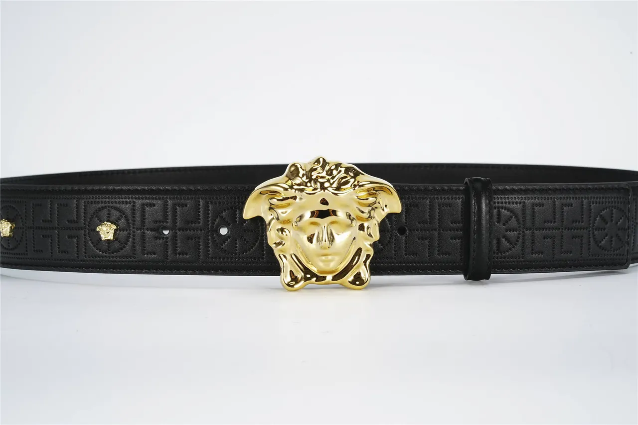 Ceinture Versace Medusa Noir Or Boucle de Tête Greca-Embossé Cuir 9