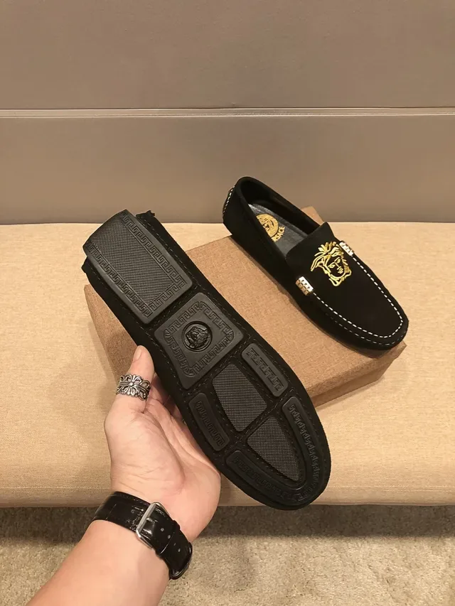 Versace Medusa Embroidered Black Suede Loafers 5