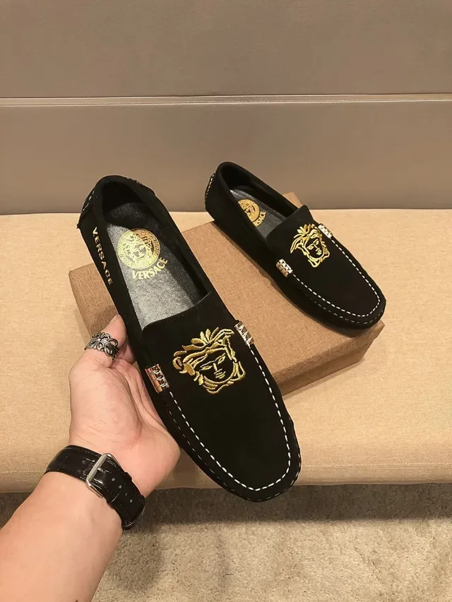 Versace Medusa Embroidered Black Suede Loafers 6