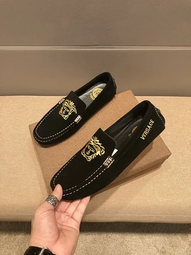 Versace Medusa Embroidered Black Suede Loafers 7