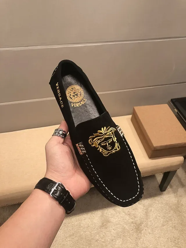 Versace Medusa Embroidered Black Suede Loafers 8