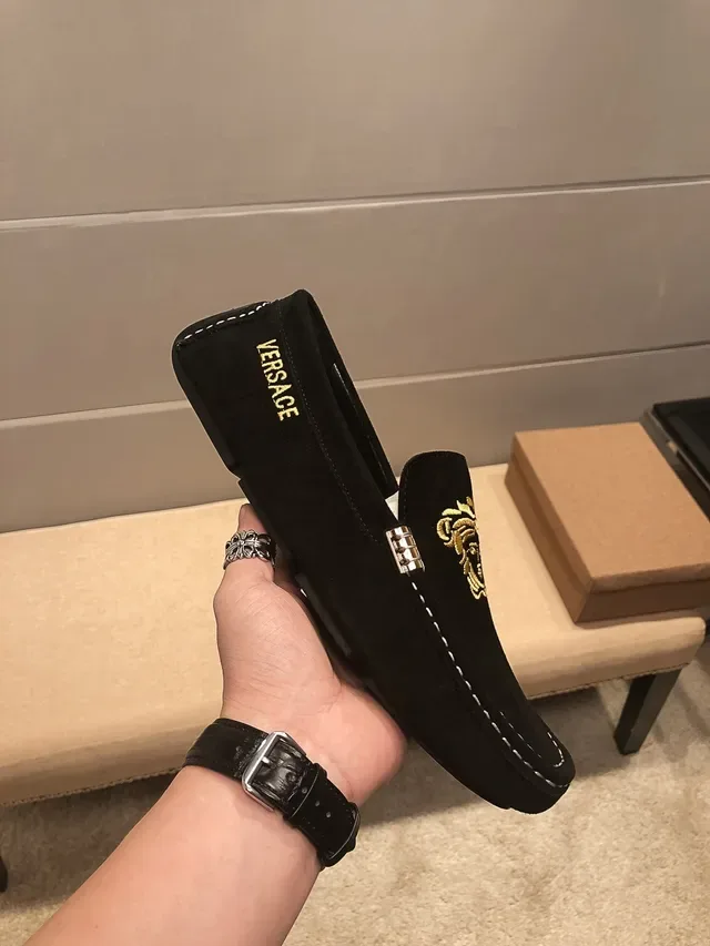 Versace Medusa Embroidered Black Suede Loafers 9