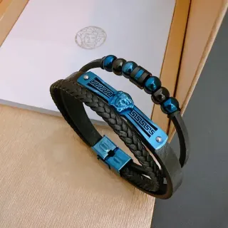 Versace Medusa Greca 蓝黑编织皮革手链