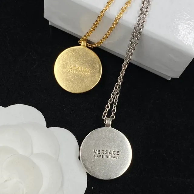 Versace Medusa Medallion Blue Silver Circular Pendant Head Motif Necklace 3