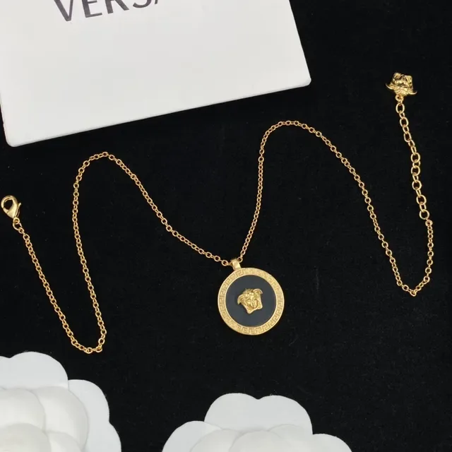 Versace Medusa Medallion Blue Silver Circular Pendant Head Motif Necklace 5