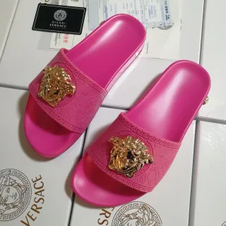 Versace Medusa 粉金头饰镶嵌 希腊边框图案 拖鞋
