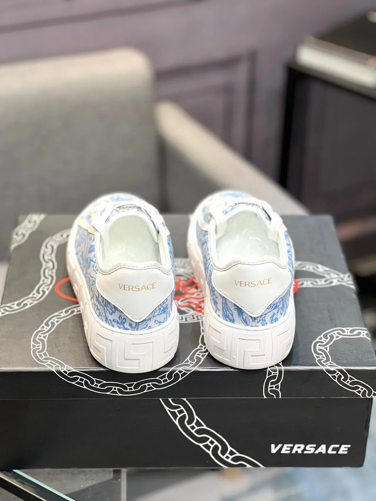Versace Odissea Baroque Jacquard Blue White Lifestyle Sneakers 2