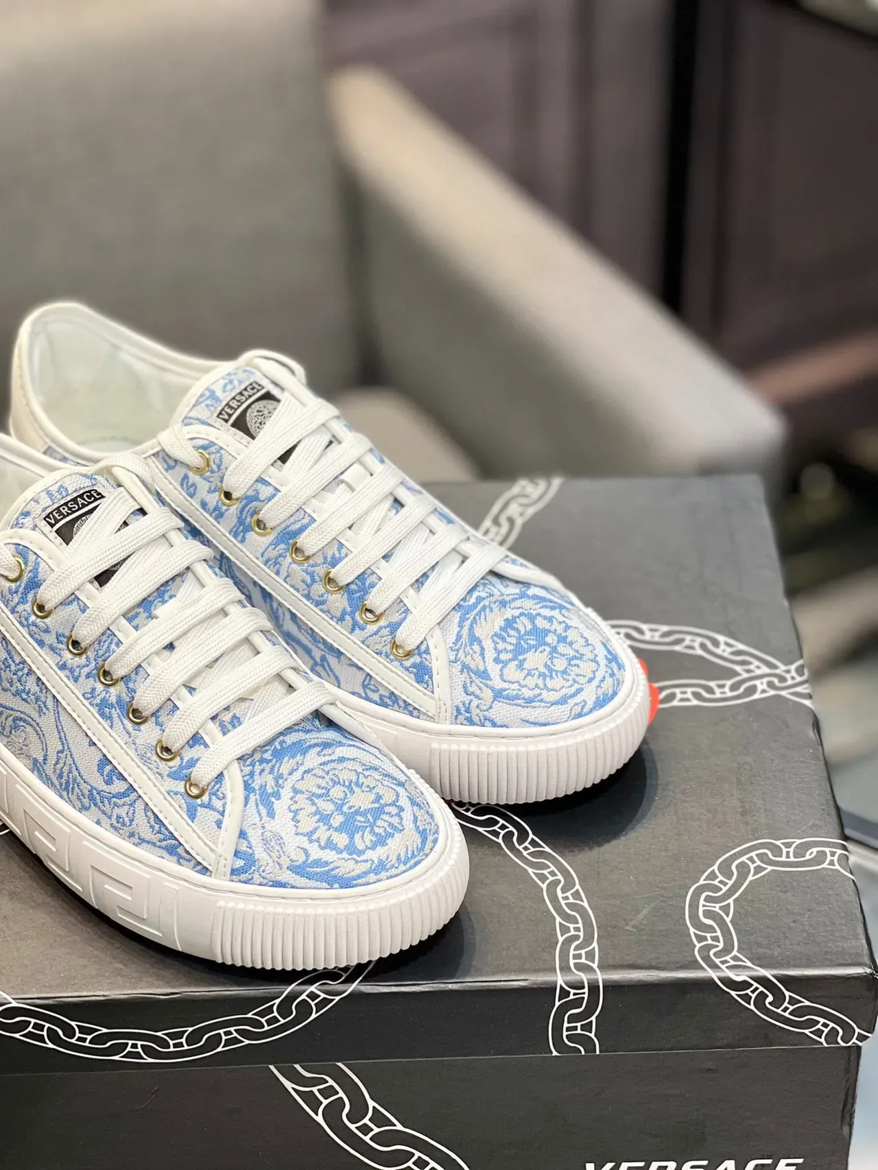 Versace Odissea Baroque Jacquard Blue White Lifestyle Sneakers 5