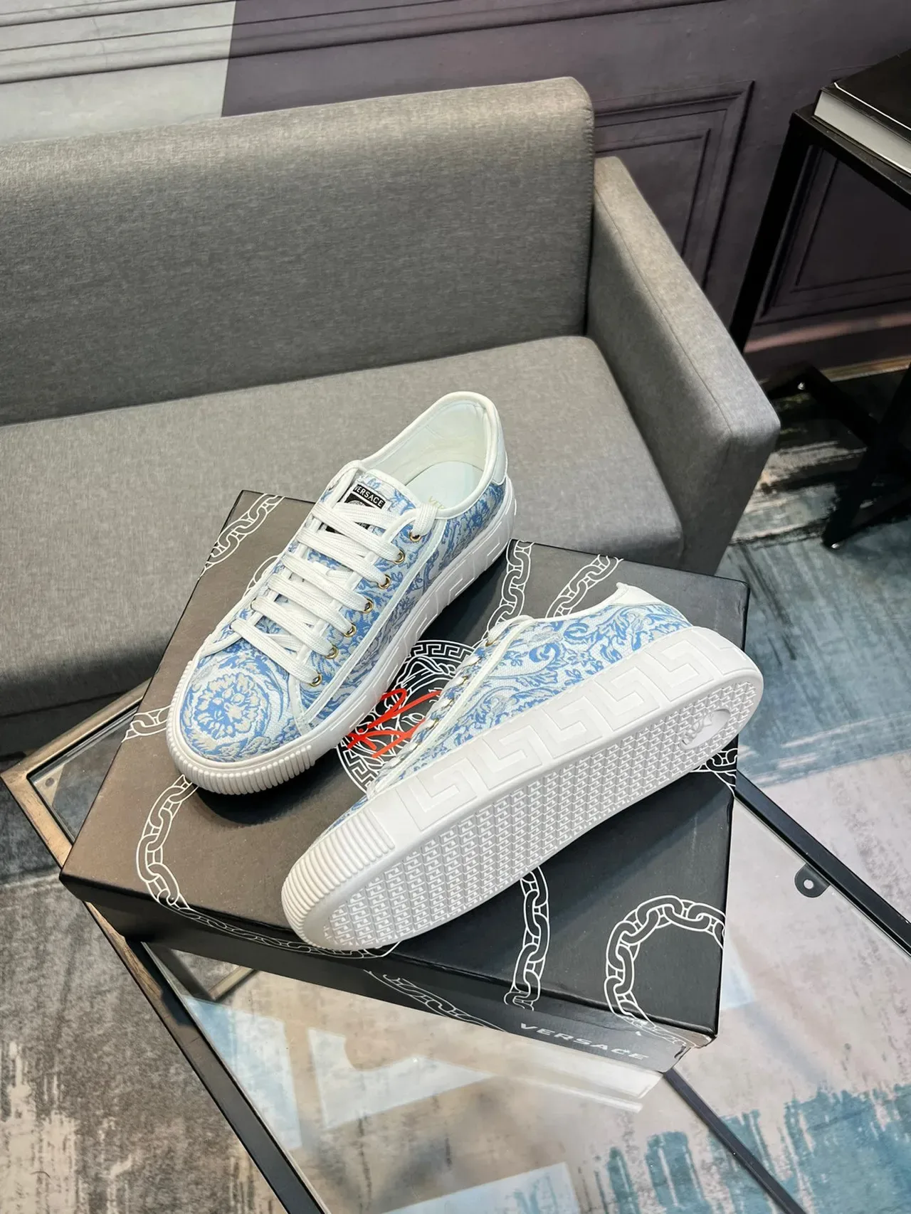 Versace Odissea Baroque Jacquard Blue White Lifestyle Sneakers 8