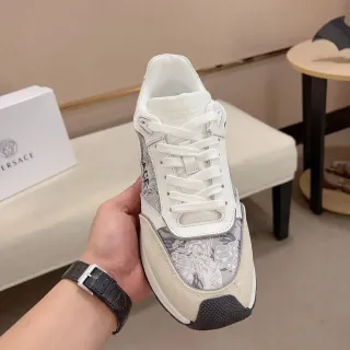 Versace Odissea White Beige Gray Embroidered Lifestyle Sneakers