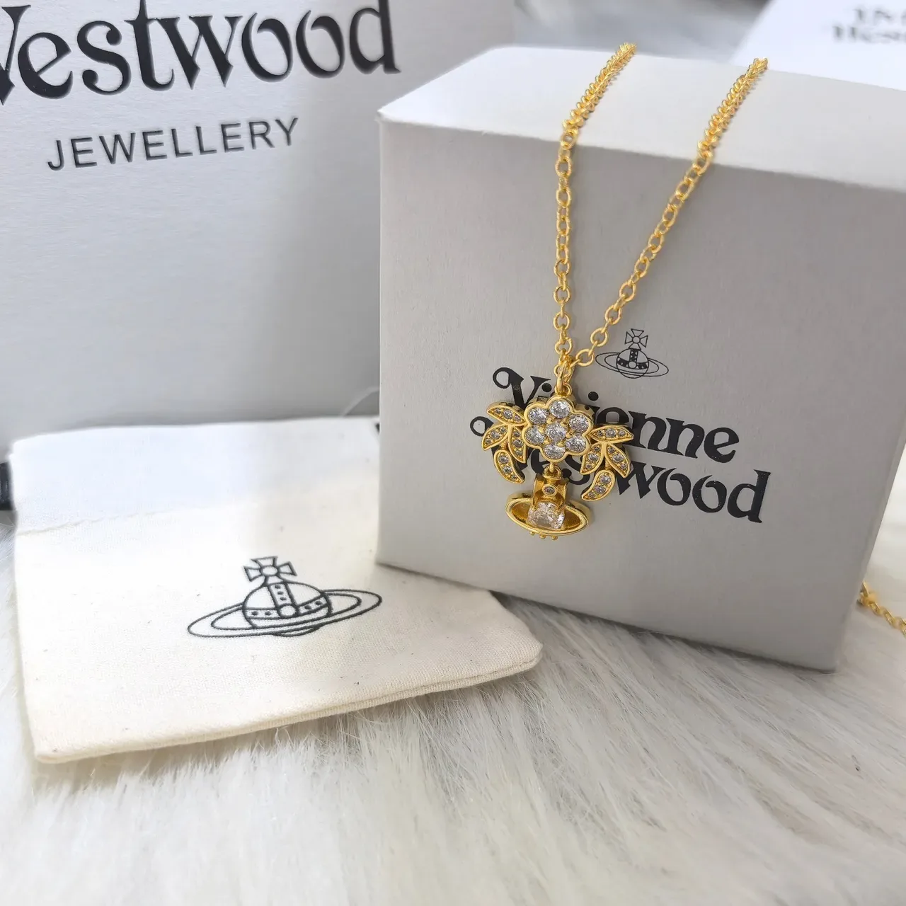 Vivienne Westwood Floral Orb Gold Silver Pendant Motif Necklace 6