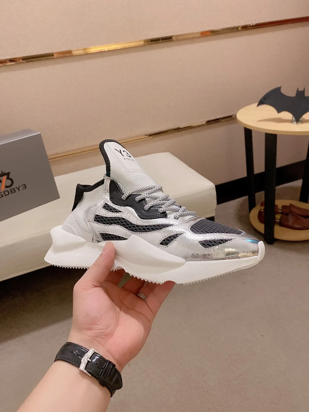 Y-3 KOB حذاء رياضي فضي معدني أسود كبير 6