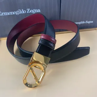 Zegna काला बर्गंडी दो तरफा दो टोन टेक्स्चर्ड एक्सटेरियर लेदर बेल्ट