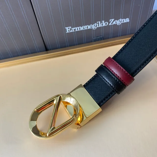 Zegna Black Burgundy Reversible Two-Tone Textured Exterior Leather Belt 4