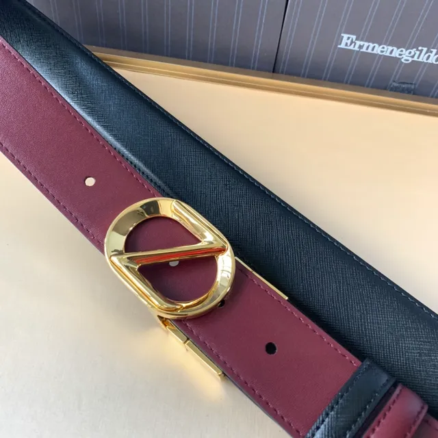 Zegna Black Burgundy Reversible Two-Tone Textured Exterior Leather Belt 5