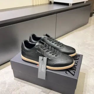 Zegna Black Pebbled Leather Gum Sole Lifestyle Sneakers