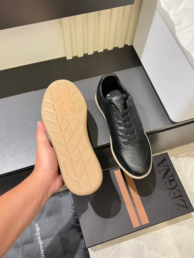 Zegna কালো কুঁচকানো চামড়ার গাম সোল লাইফস্টাইল স্নিকার 3