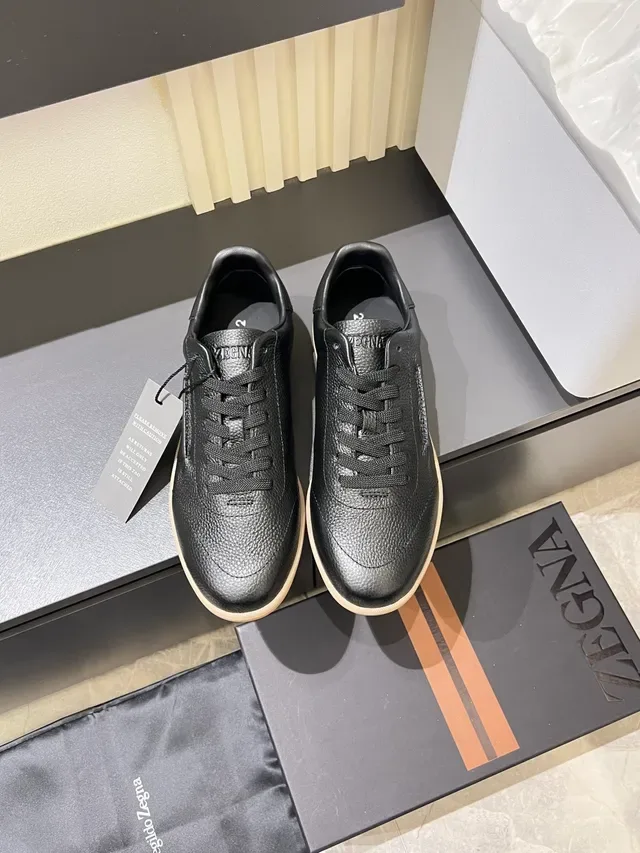 Zegna কালো কুঁচকানো চামড়ার গাম সোল লাইফস্টাইল স্নিকার 5