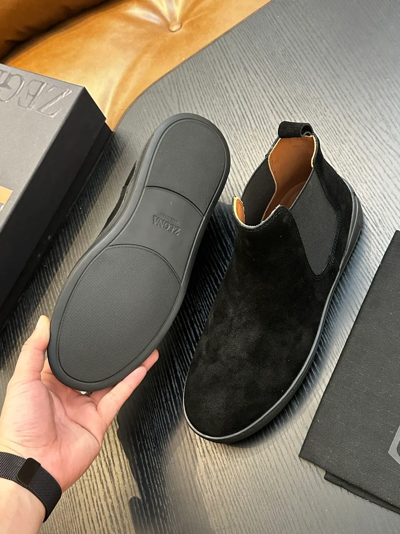 Zegna Black Suede Chelsea Boots 2