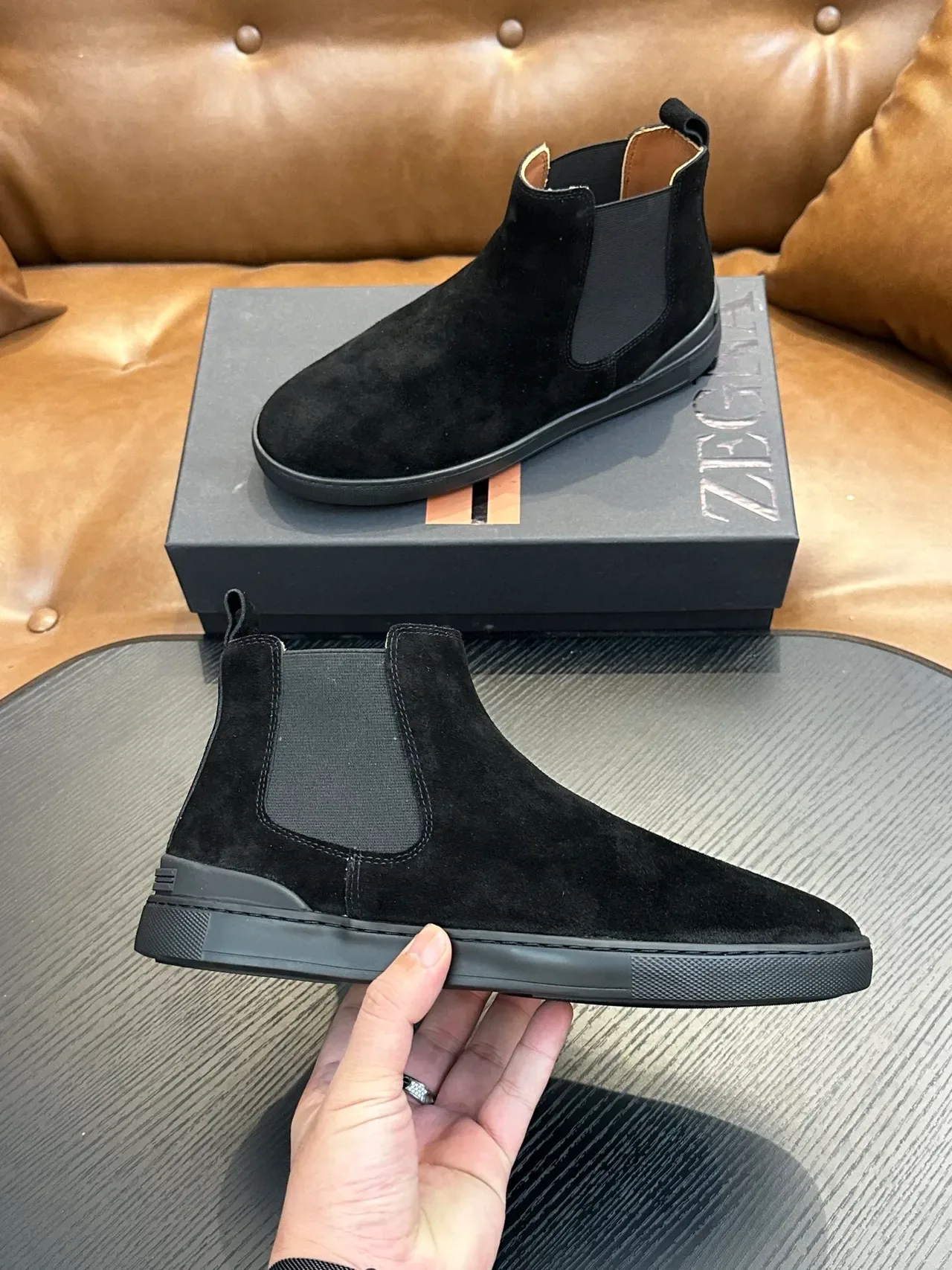 Zegna Black Suede Chelsea Boots 4