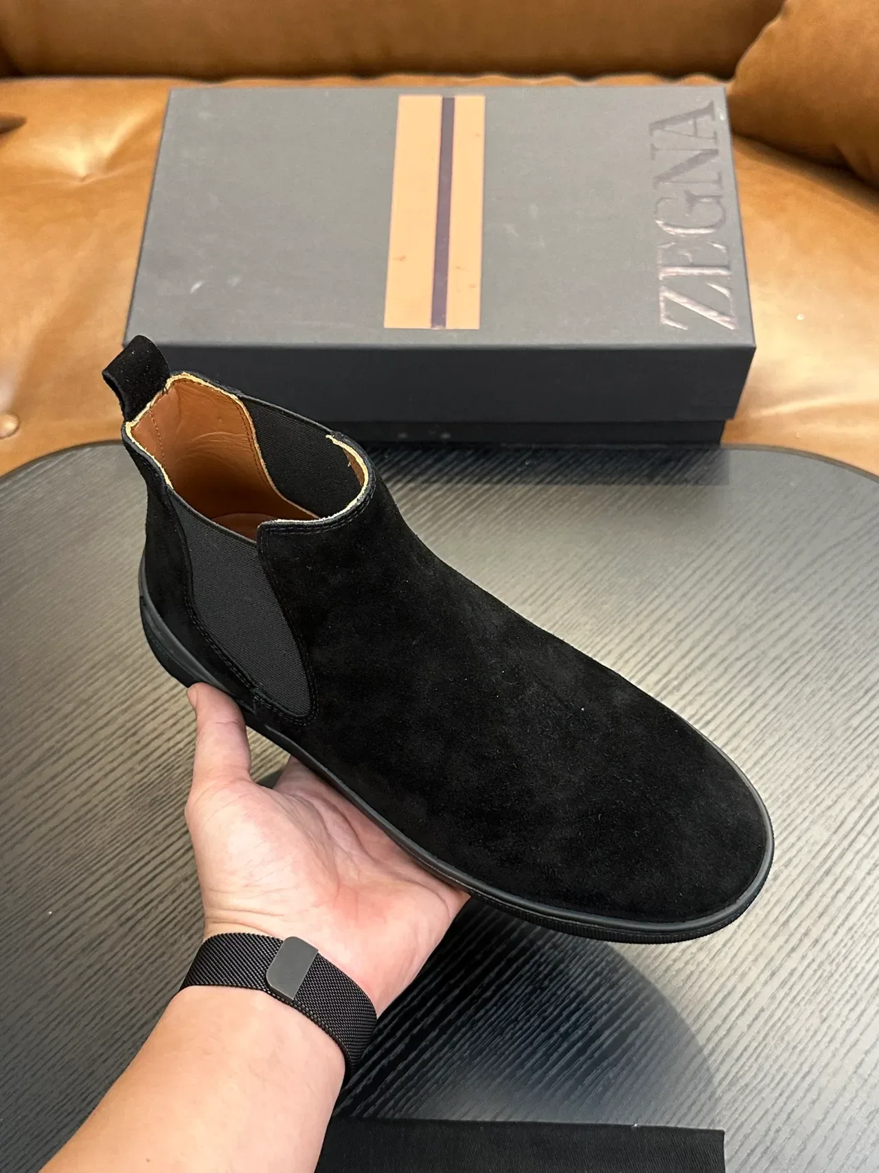 Zegna Black Suede Chelsea Boots 5