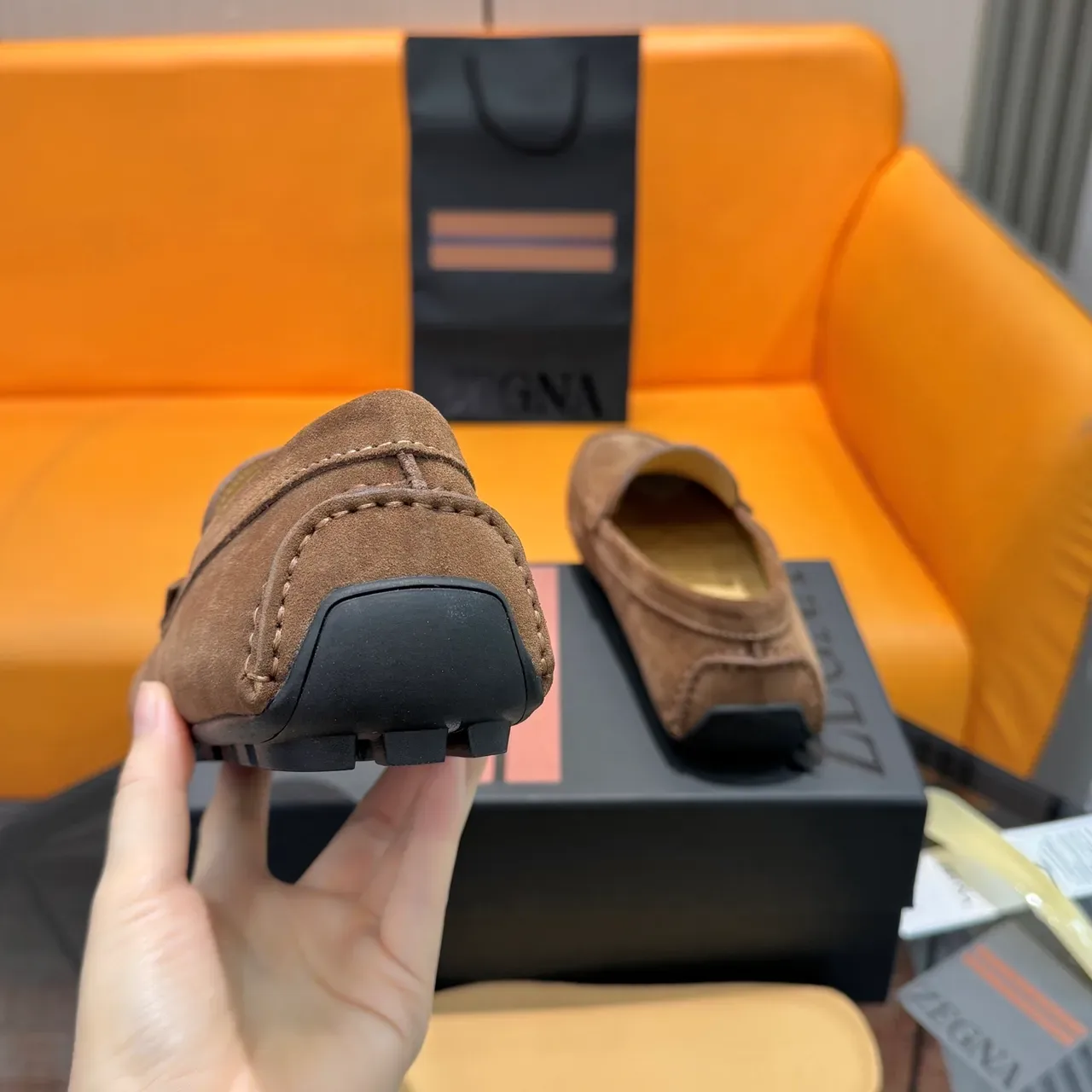 Zegna Brown Black Suede Upper Penny Strap Loafer 2