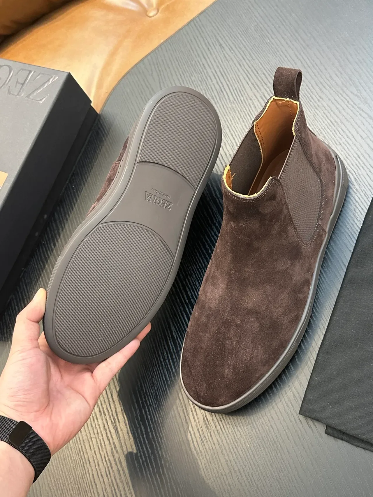 Zegna Brown Suede Chelsea Boots 2
