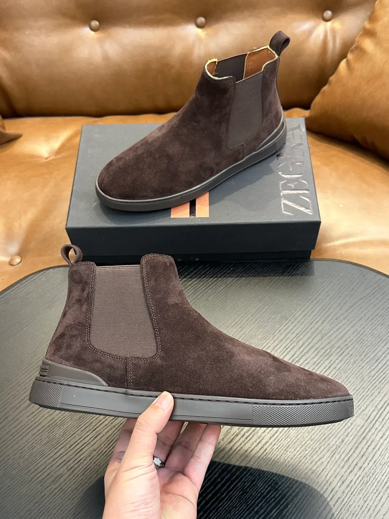 Zegna Brown Suede Chelsea Boots 4