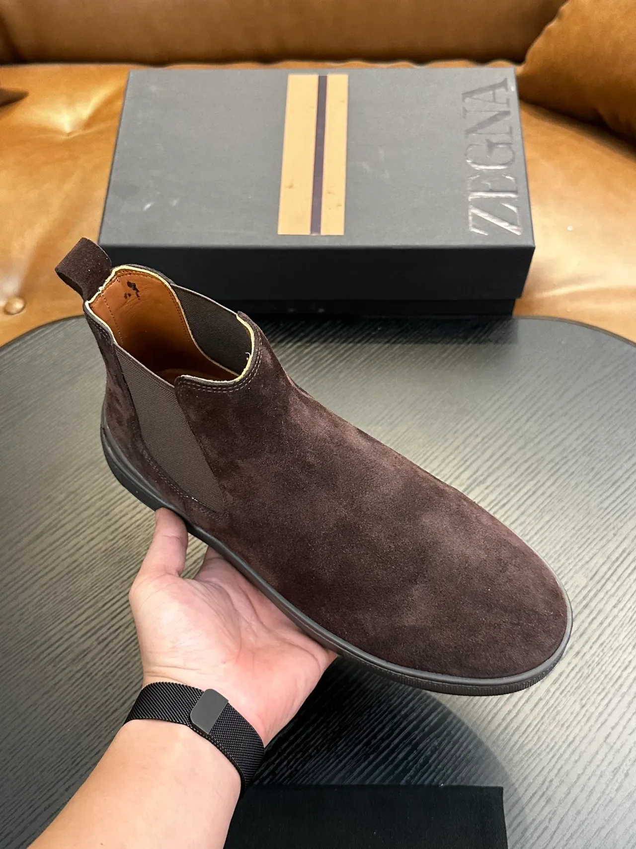 Zegna Brown Suede Chelsea Boots 5