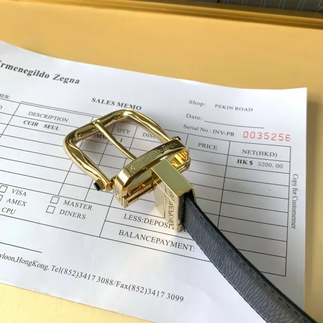 Zegna 海军蓝 黑色 凸纹 镀金扣 纹理皮革腰带 6