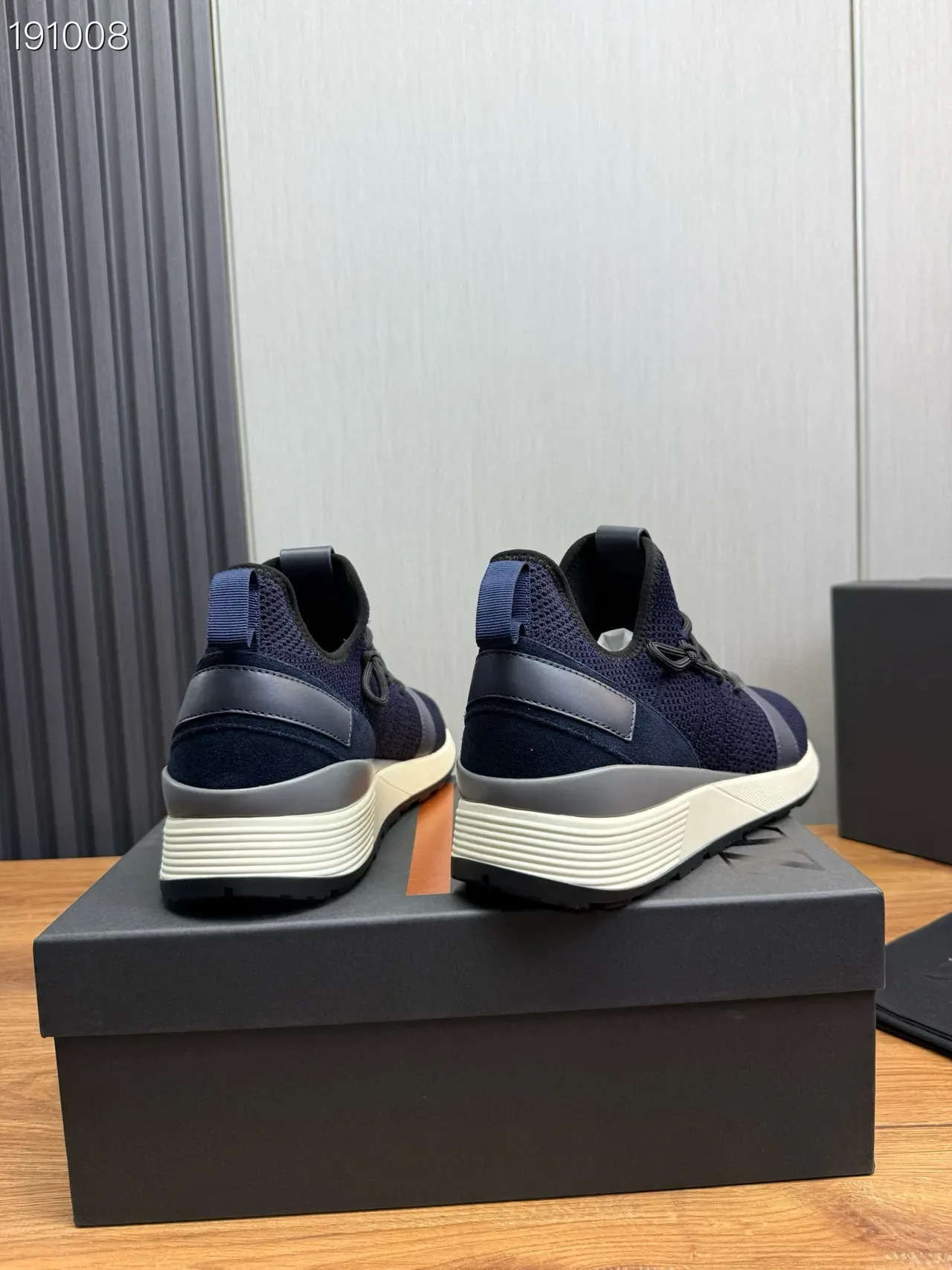 Zegna 海军灰针织鞋面皮革带细节生活方式运动鞋 2