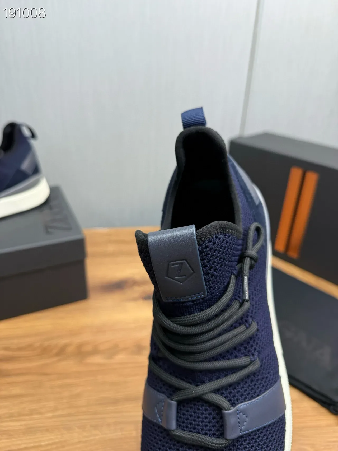 Zegna 海军灰针织鞋面皮革带细节生活方式运动鞋 6