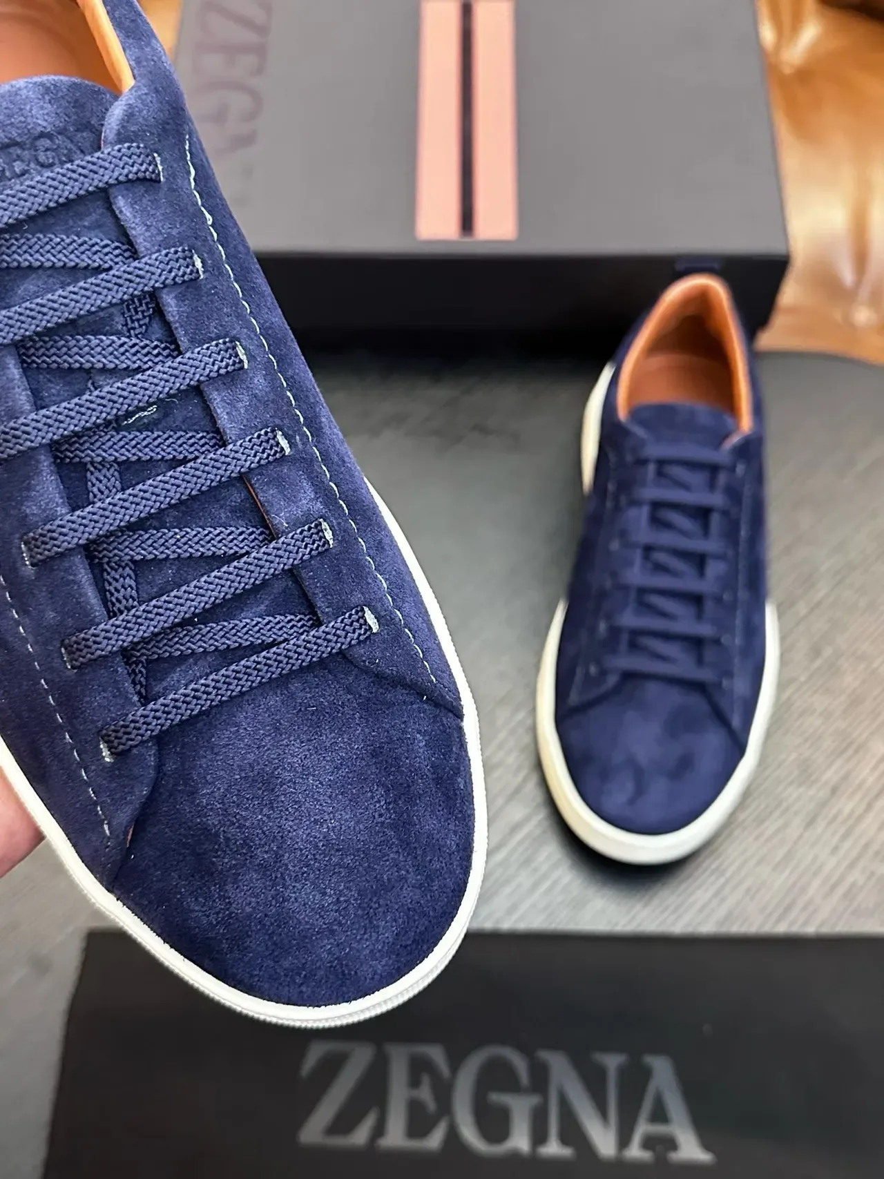 Zegna Navy 麂皮低帮运动鞋 4