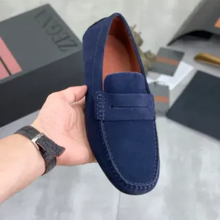 Zegna Penny Loafer Navy Brown Suede Upper Strap Loafer