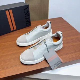 Zegna ग्रे स्लिप-ऑन ड्यूल-टेक्स्चर लाइफस्टाइल स्नीकर्स