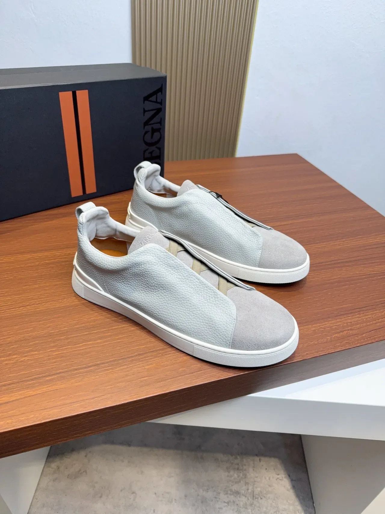 Zegna tênis lifestyle cinza slip-on dupla textura 4