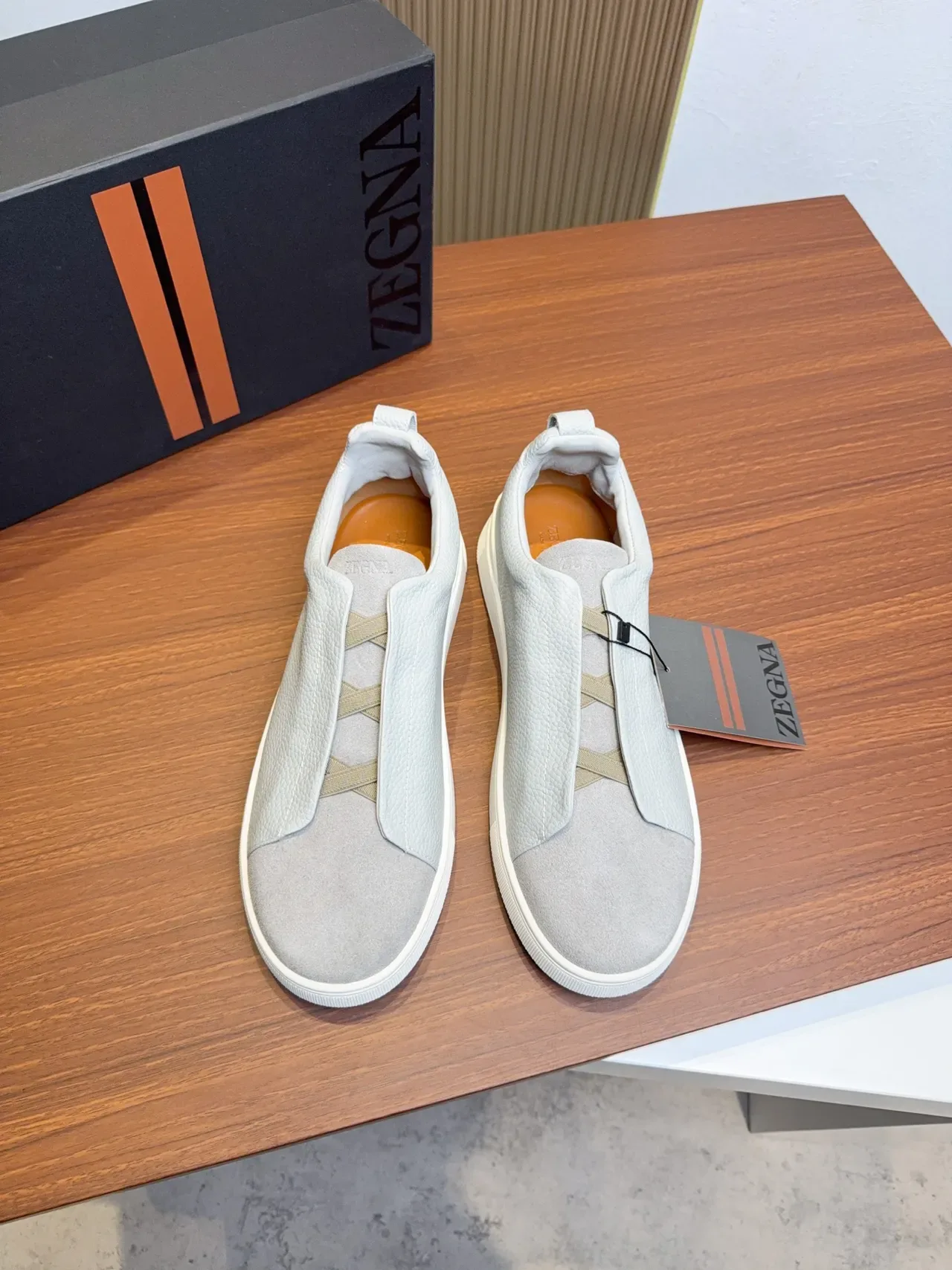 Zegna tênis lifestyle cinza slip-on dupla textura 5