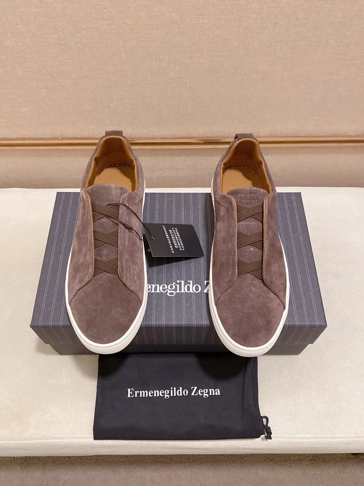 Zegna 棕色麂皮一脚蹬休闲鞋 6
