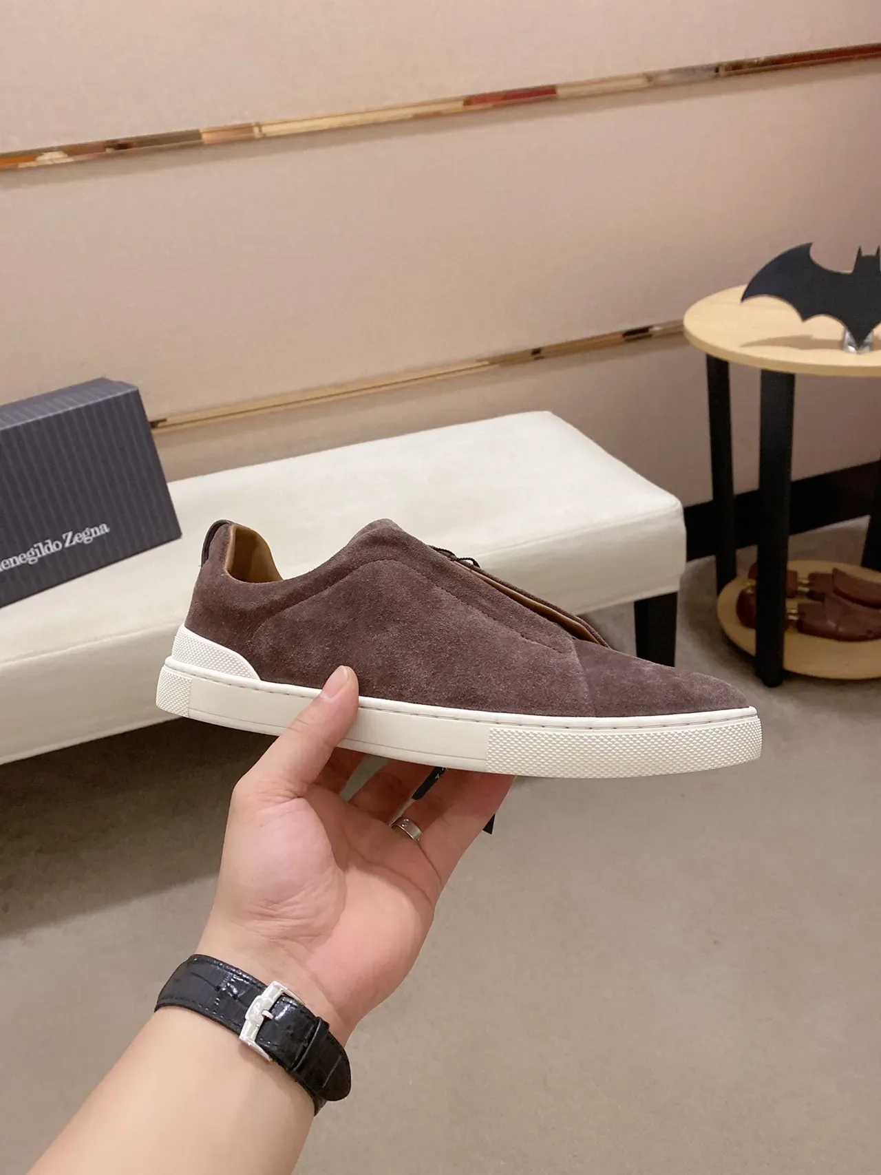 Zegna 棕色麂皮一脚蹬休闲鞋 8
