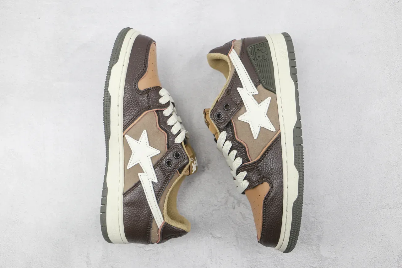 A Bathing Ape BAPE STA Marrom Bege Star Logo Tênis Lifestyle 2