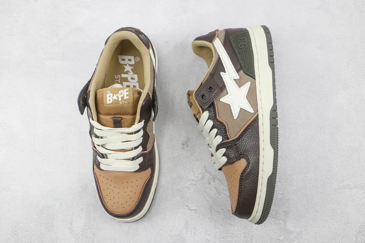 A Bathing Ape BAPE STA Marrom Bege Star Logo Tênis Lifestyle 3