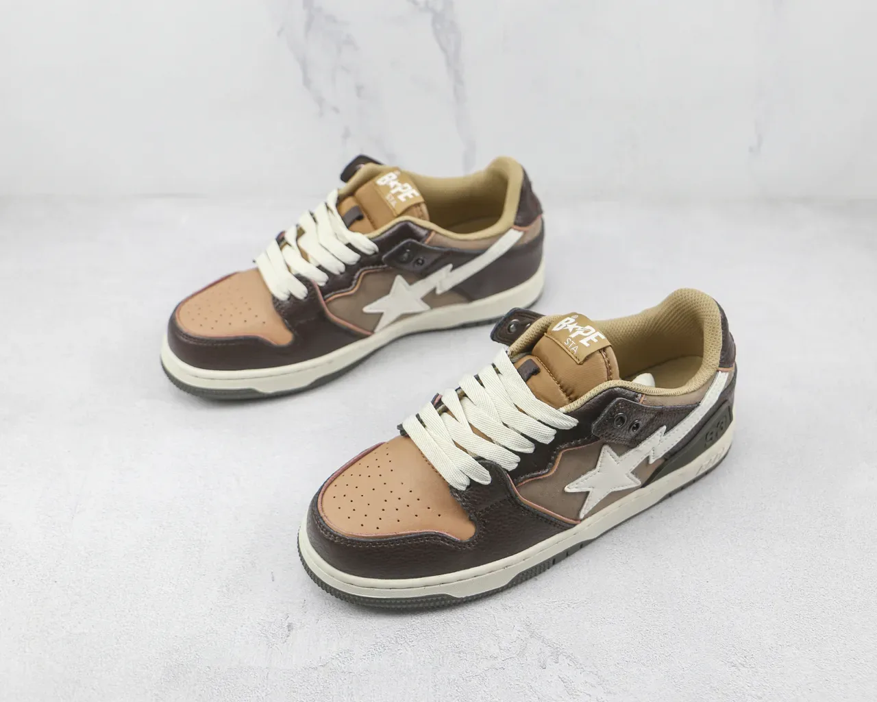 A Bathing Ape BAPE STA Marrom Bege Star Logo Tênis Lifestyle 4