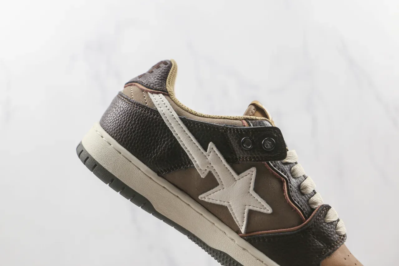 A Bathing Ape BAPE STA Marrom Bege Star Logo Tênis Lifestyle 5