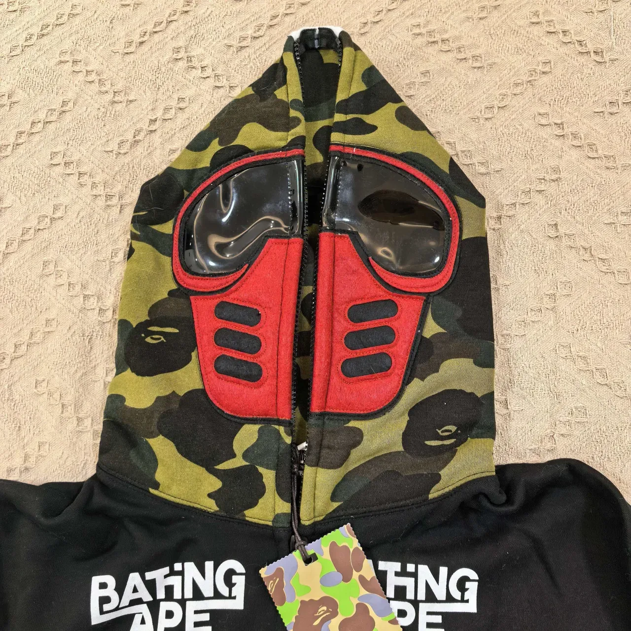 A Bathing Ape Shark কালো আর্মি গ্রিন Goggle-Mask Hood এবিসি ক্যামো স্লিভস হুডি 3