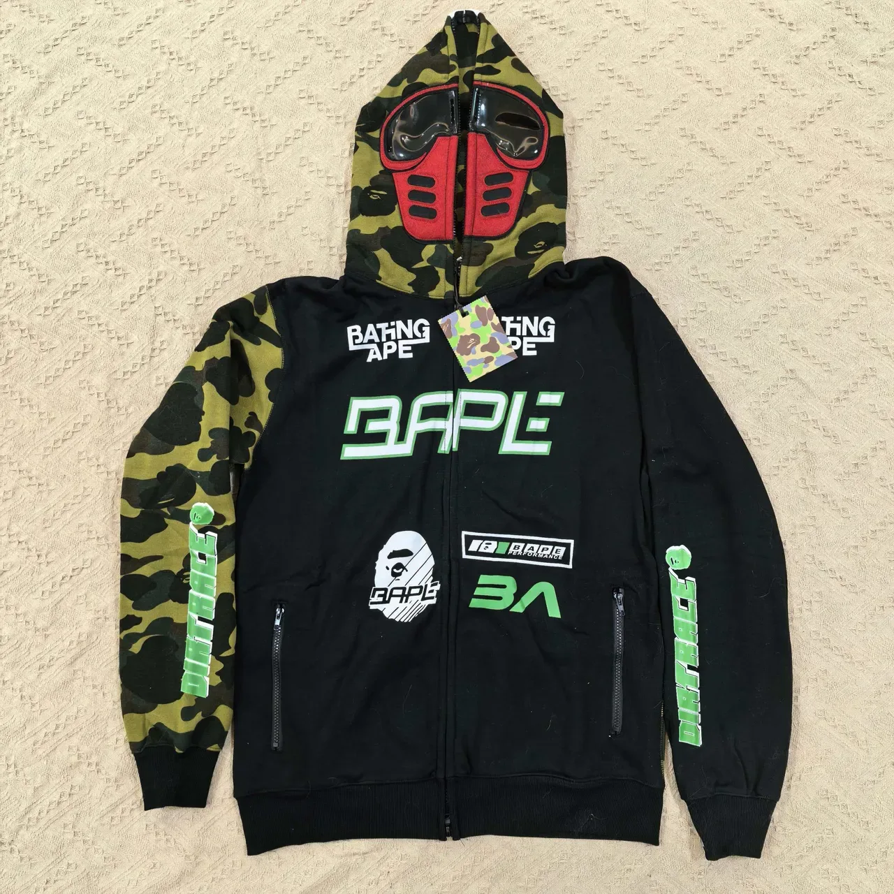 A Bathing Ape Shark কালো আর্মি গ্রিন Goggle-Mask Hood এবিসি ক্যামো স্লিভস হুডি 4