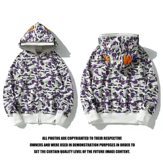 A Bathing Ape Shark Purple White Full-Zip ABC Camo Print Hoodie