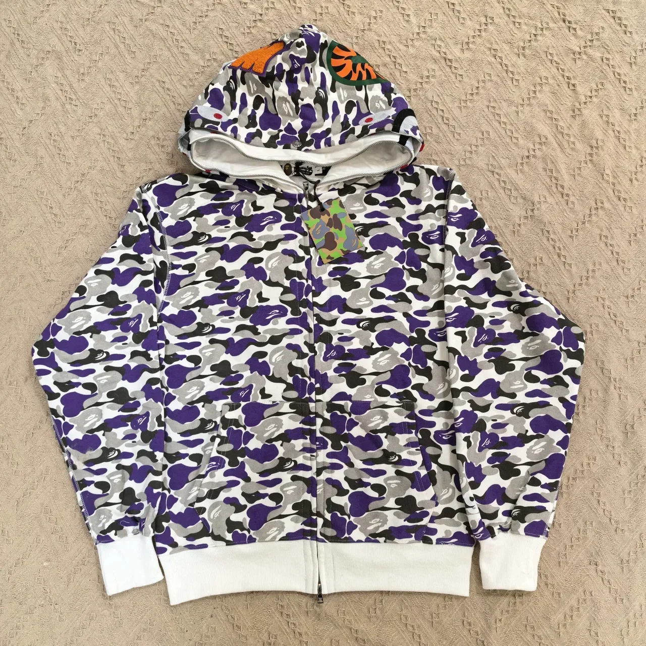 A Bathing Ape Shark بنفسجي أبيض سحاب كامل ABC Camo Print هودي 2