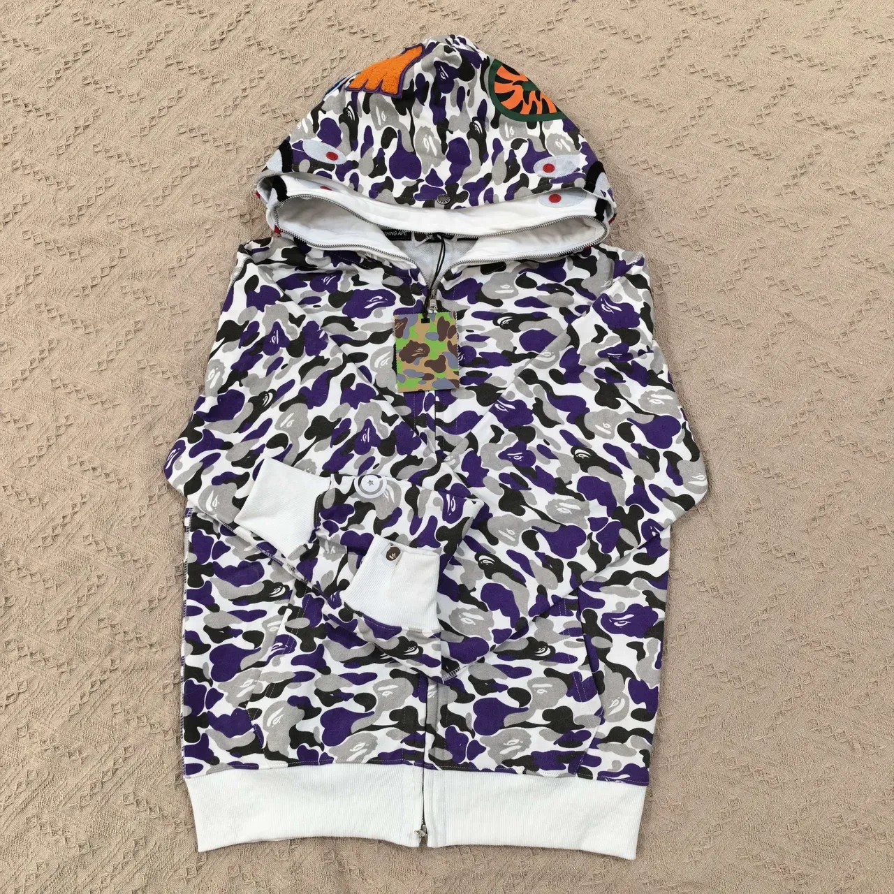 A Bathing Ape Shark بنفسجي أبيض سحاب كامل ABC Camo Print هودي 3