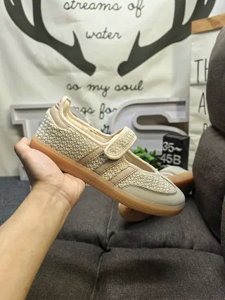 Adidas Beige Marrom Mary Jane Sem Cadarço Correia Tela Tecida Superior Sneakers Lifestyle 5